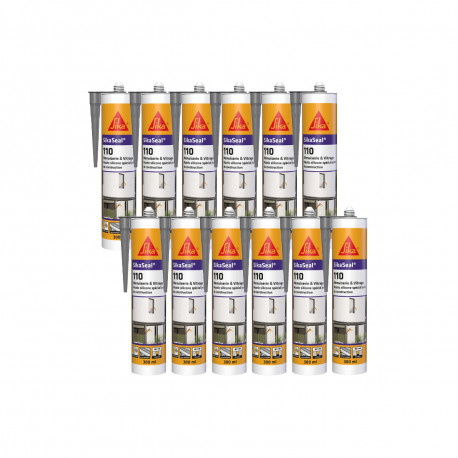 Lot de 12 mastics silicone SIKA SikaSeal 110 Menuiserie & Vitrage - Gris - 300ml