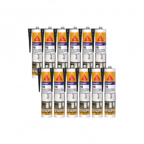 Lot de 12 mastics silicone SIKA SikaSeal 110 Menuiserie & Vitrage - Noir - 300ml