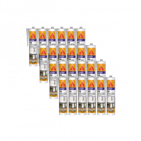 Lot de 24 mastics silicone SIKA SikaSeal 110 Menuiserie & Vitrage - Transparent - 300ml