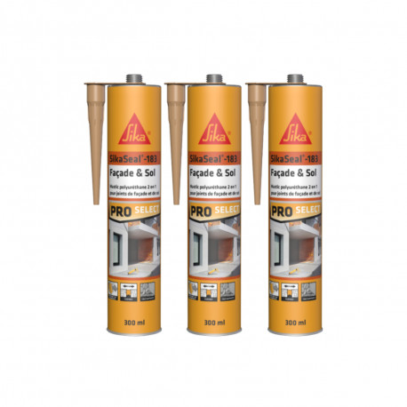Lot de 3 mastics polyuréthane 2 en 1 SIKA Sikaseal-183 Façade & Sol - Ton pierre - 300ml