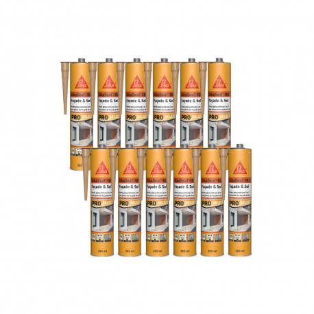 Lot de 12 mastics polyuréthane 2 en 1 SIKA Sikaseal-183 Façade & Sol - Ton pierre - 300ml