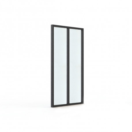Verrière d'intérieur en aluminium - 2 vitrages dépolis - Noir sablé - 71 x 123 cm