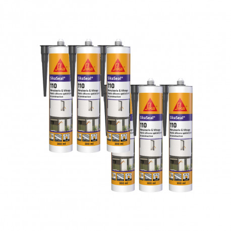 Lot de 6 mastic silicone SIKA SikaSeal 109 Menuiserie - Anthracite - 300ml