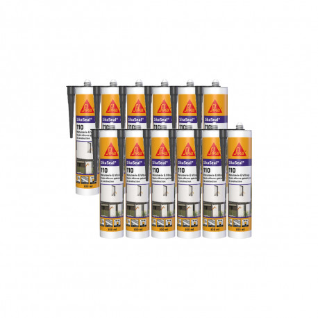 Lot de 12 mastic silicone SIKA SikaSeal 110 Menuiserie & Vitrage - Anthracite - 300ml
