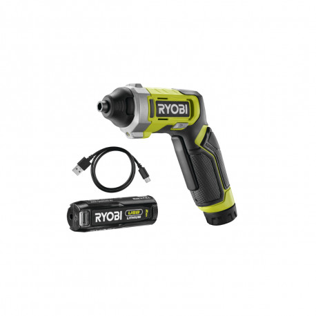 Tournevis RYOBI 4V USB Lithium - 1 batterie 2,0Ah - coffret 10 embouts - RSD4-120T