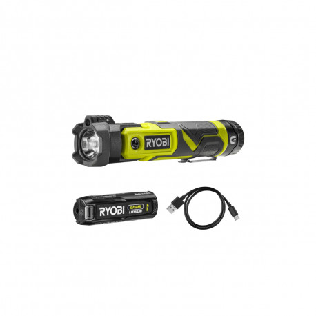 Lampe torche RYOBI 4V USB Lithium - 640 lumens - 1 Batterie 2,0Ah - RLP4-120G