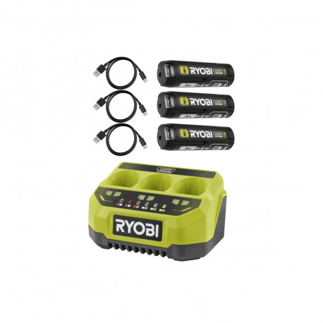 Pack RYOBI 4V Chargeur séquentiel 3 ports - 2,0Ah - 3 batteries 2,0Ah