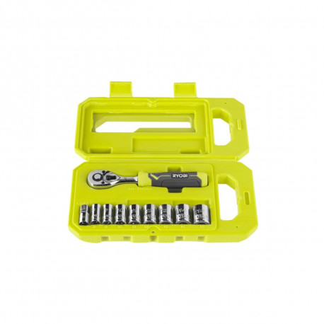 Coffret 8 douilles RYOBI - Clé 90 dents - Adaptateur 1/4’’ vers 3/8’’ - RHRS10PC