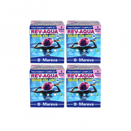 Lot de 4 kits Rev-Aqua MAREVA traitement complet pour piscine de 18 à 30 m3 - 4 mois