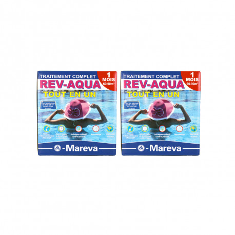 Lot de 2 kits Rev-Aqua MAREVA traitement complet pour piscine de 60 à 90 m3 - 2 mois