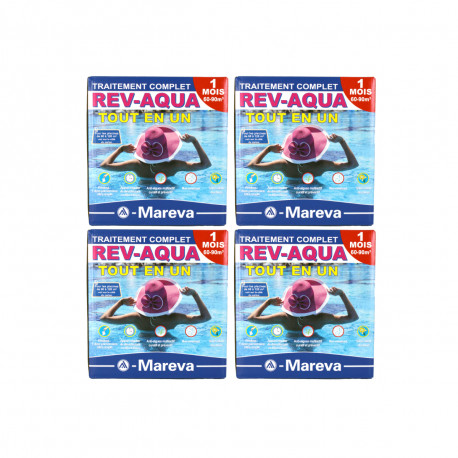 Lot de 4 kits Rev-Aqua MAREVA traitement complet pour piscine de 60 à 90 m3 - 2 mois