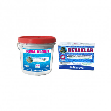Pack MAREVA - Granulés d'hypochlorite de calcium - 5kg - Cartouches clarifiantes Reva-klar - 1kg