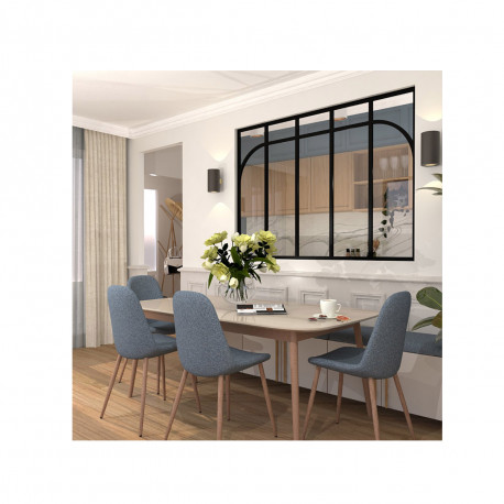 Verrière d'intérieur en aluminium - 5 vitrages avec 3 traverses et 2 arches - Noir - 173 x 123 cm