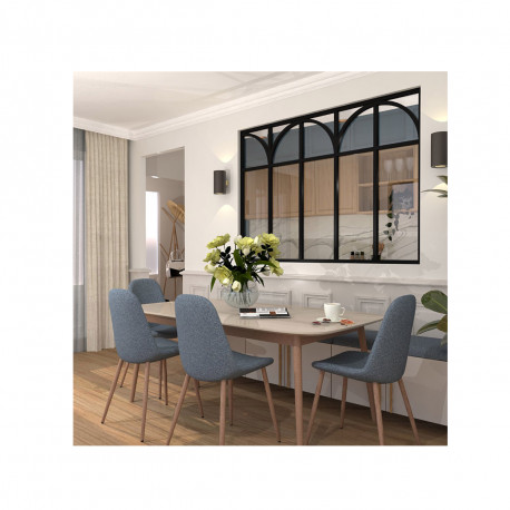 Verrière d'intérieur en aluminium - 5 vitrages avec 3 traverses et 2 arches - Noir - 173 x 123 cm