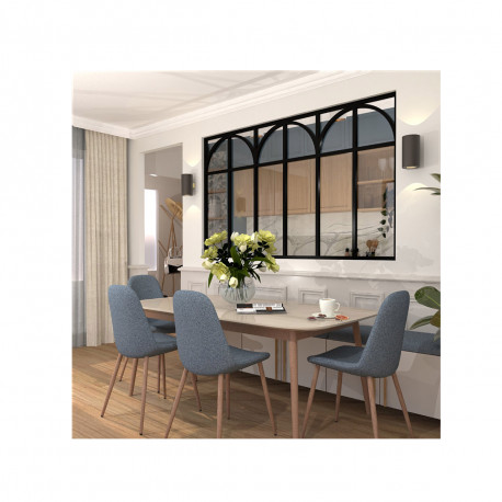 Verrière d'intérieur en aluminium - 6 vitrages avec traverses et arches - Noir - 207 x 123 cm