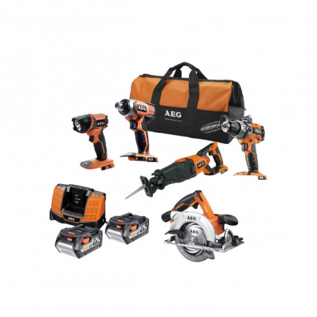 Pack AEG artisan 5 outils 18V - 2 Batteries 4,0Ah - Chargeur - JP18B5 LI-402B