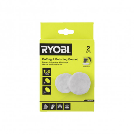 Lot de 2 bonnets RYOBI - RAEPB150 - 150mm - 1 bonnet polissage - 1 bonnet tissu éponge - Pour polisseuse RBP18150