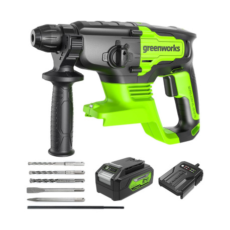Perforateur SDS Brushless 24V GREENWORKS - 2 joules - Batterie 4,0Ah et chargeur - GD24SDS2K4