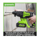 Perforateur SDS Brushless 24V GREENWORKS - 2 joules - Batterie 4,0Ah et chargeur - GD24SDS2K4
