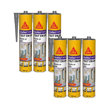 Lot de 6 mastics colle multi-usages SIKA Sikaflex 11 FC Purform - Gris béton - 300 ml