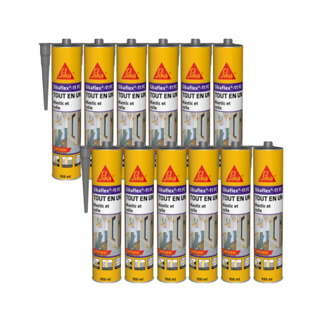 Lot de 12 mastics colle multi-usages SIKA Sikaflex 11 FC Purform - Gris béton - 300 ml