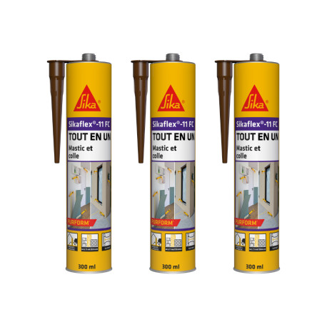Lot de 3 mastics colle multi-usages SIKA Sikaflex 11 FC Purform - Marron - 300 ml
