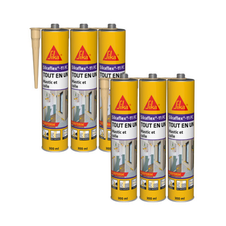 Lot de 6 mastics colles multi-usages SIKA Sikaflex 11 FC Purform - Beige - 300 ml