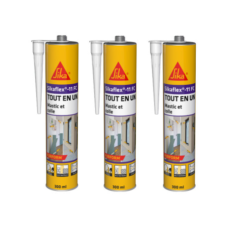 Lot de 3 mastics colles multi-usages SIKA Sikaflex 11 FC Purform - Blanc - 300 ml