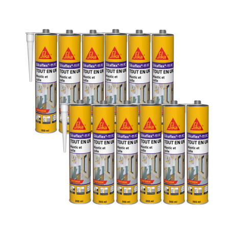 Lot de 12 mastics colles multi-usages SIKA Sikaflex 11 FC Purform - Blanc - 300 ml