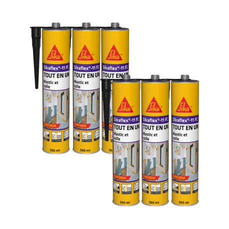 Lot de 6 mastics colles multi-usages SIKA Sikaflex 11 FC Purform - Noir - 300ml