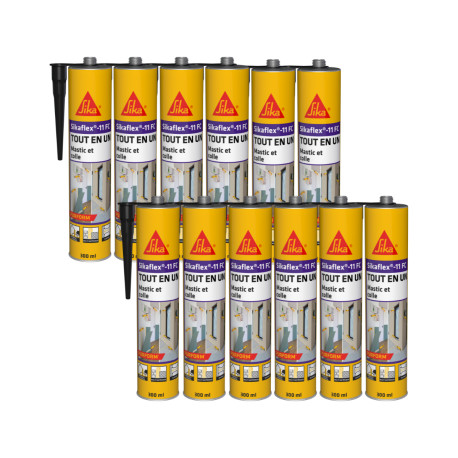 Lot de 12 mastics colles multi-usages SIKA Sikaflex 11 FC Purform - Noir - 300ml