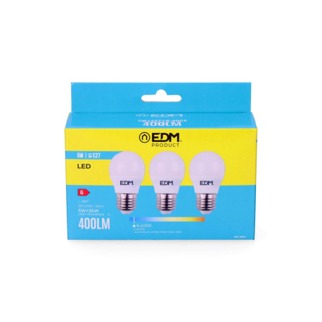 Kit 3 ampoules LED E27 5W 400lm lumière froide EDM - 6400K - Réf. 98203 - Photo 2