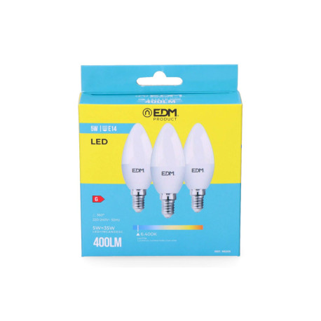 Kit ampoules LED bougie E14 5W 400lm 6400K - Lumière froide - EDM - Réf 98205 - Photo 2