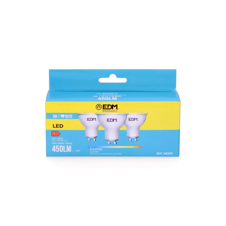 Kit 3 ampoules LED GU10 5W 450lm 6400K Lumière Froide EDM - Réf. 98209 - Photo 2