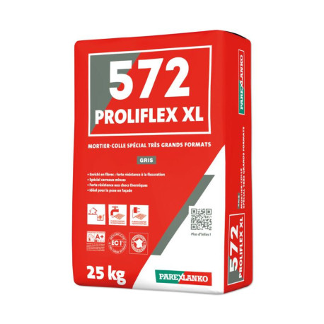 Mortier-colle amélioré spécial grands formats PAREXLANO 572 Proliflex XL - Gris - 25kg