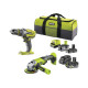 Pack 18V RYOBI Perceuse-visseuse à percussion - Meuleuse d'angle - 1 batterie 18V 2.0 Ah - 2 batteries 18V 4.0 Ah - 2 chargeurs
