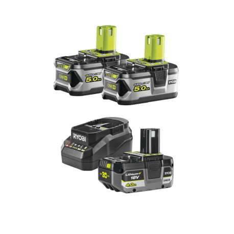 Lot de 2 batteries 5,0Ah et 1 batterie 4,0Ah RYOBI 18V One+ - Chargeur