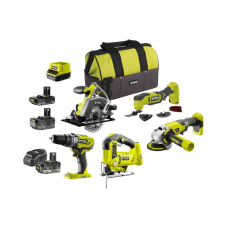 Pack RYOBI complet 5 outils - 2 batteries 4.0Ah et 1 batterie 2.0Ah - 2 chargeurs