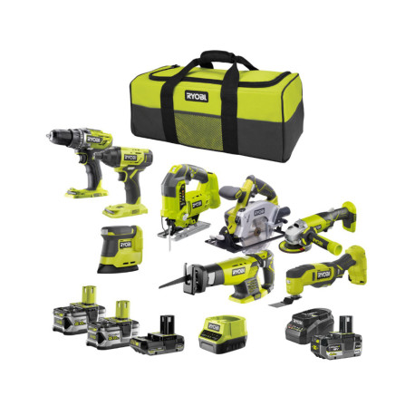Pack RYOBI Combo 8 outils - 4 batteries (2 x 5,0Ah, 1 x 4,0Ah et 1 x 2,0Ah) - 2 chargeurs