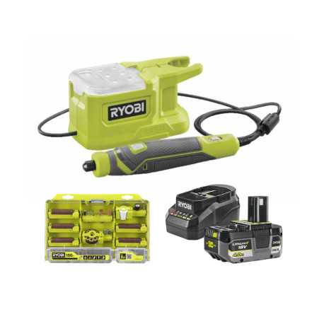 Mini-outil multifonction RYOBI 18V One+ RRT18 - Batterie 4,0Ah et chargeur - Coffret 150 pièces