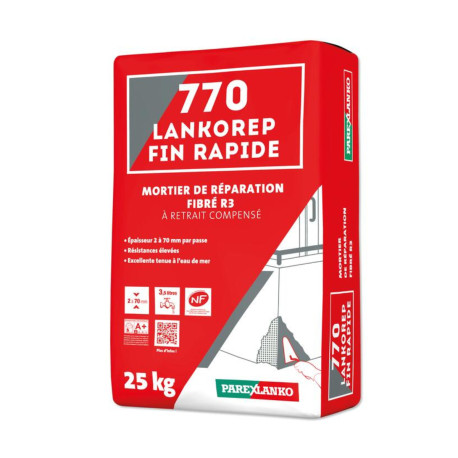 Mortier réparation fibré R3 PAREXLANKO 770 Lankorep Fin Rapide - 25kg