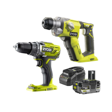 Pack Perceuse-visseuse et Marteau perforateur RYOBI 18V One+ - Batterie 4,0Ah et chargeur