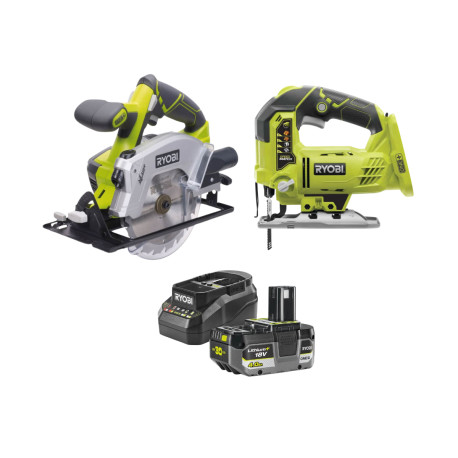 Pack Scie sauteuse et Scie circulaire RYOBI 18V One+ - Batterie 4,0Ah et chargeur