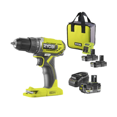 Perceuse-visseuse RYOBI 18V One+ R18DD2 - 2 batteries 2,0Ah et 1 batterie 4,0Ah - 2 chargeurs