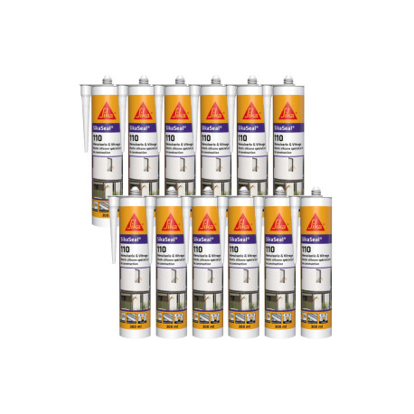 Lot de 12 mastics silicone SIKA SikaSeal 110 Menuiserie & Vitrage - Blanc PVC - 300ml