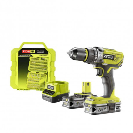 Pack RYOBI Perceuse-visseuse à percussion 18V OnePlus R18PD31-225S - coffret de 127 accessoires de vissage perçage RAK127DDSD