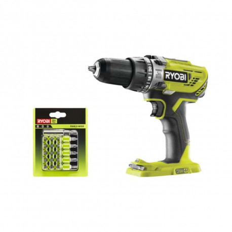 Pack RYOBI Perceuse à percussion 18V OnePlus R18PD3-0 - 21 accessoires de vissage avec racks de rangement RAK21MSD