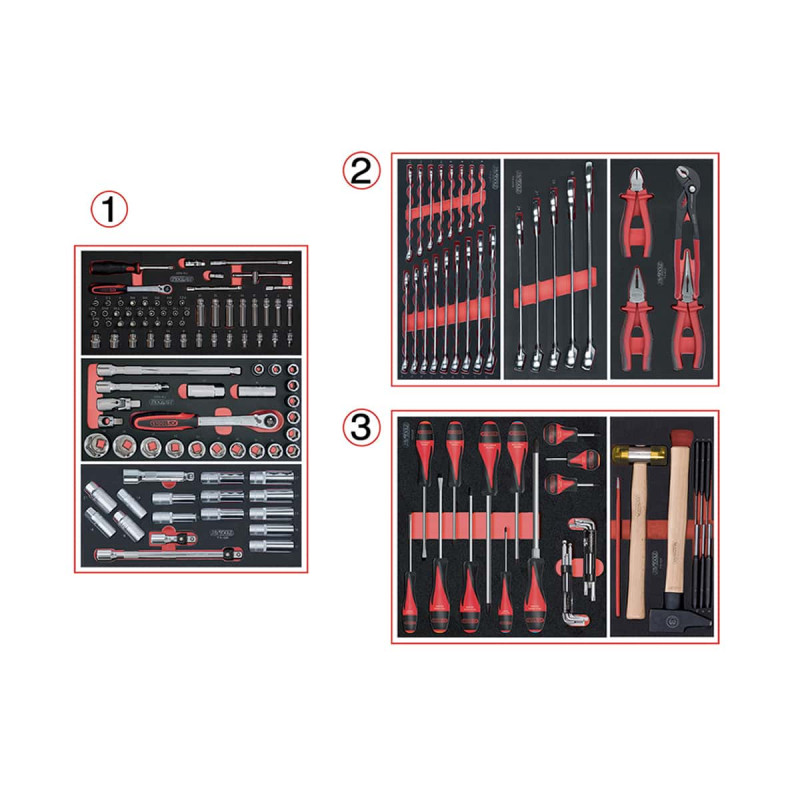 Composition d'outils KS TOOLS - Pour servante - 3 tiroirs - 158