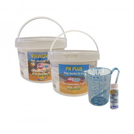 Pack équilibrage MAREVA pour eau de piscine - Réducteur et Réhausseur de pH - Réhausseur de TAC - Languettes Revacil - Pichet d