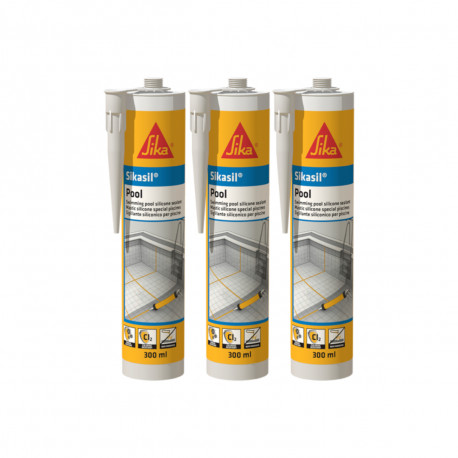 Lot de 3 mastic silicone SIKA Sikasil Pool - Joint pour piscine gris - 300ml